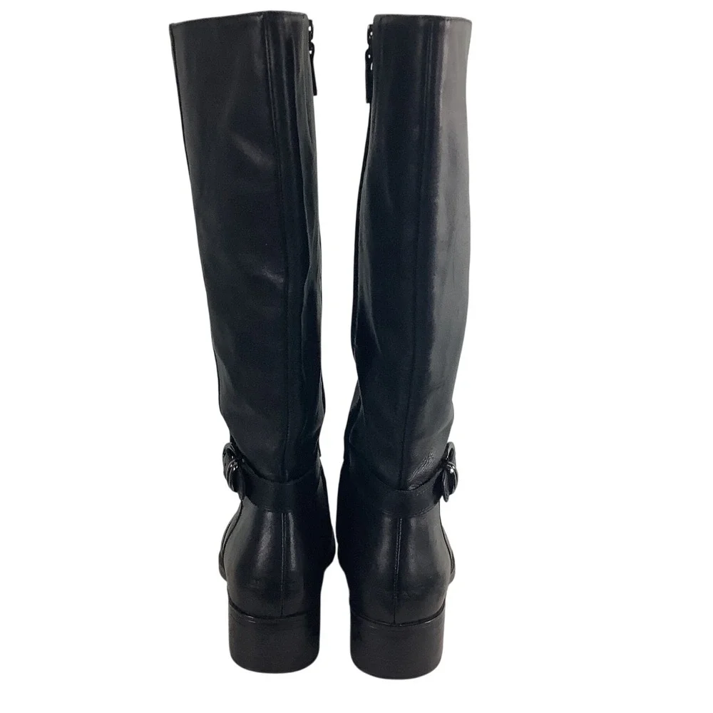 Franco Sarto Cecily Black Leather Knee High Boots Wide 11W 733410 Low Heel
